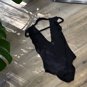 Black Ruffled Sheer Bodysuit